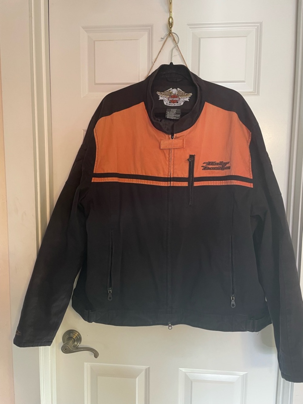 Harley-Davidson Black and Orange Men’s Riding Jacket 2XXL thick cotton